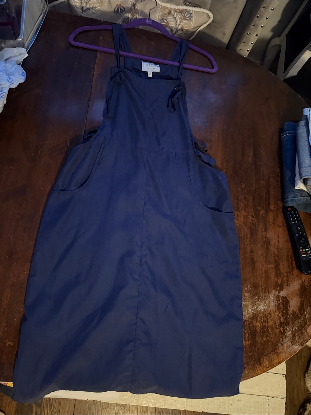 NWOT Hayden Los Angeles Navy Overall Dress Size Small Pinafore Pocket Midi Dress